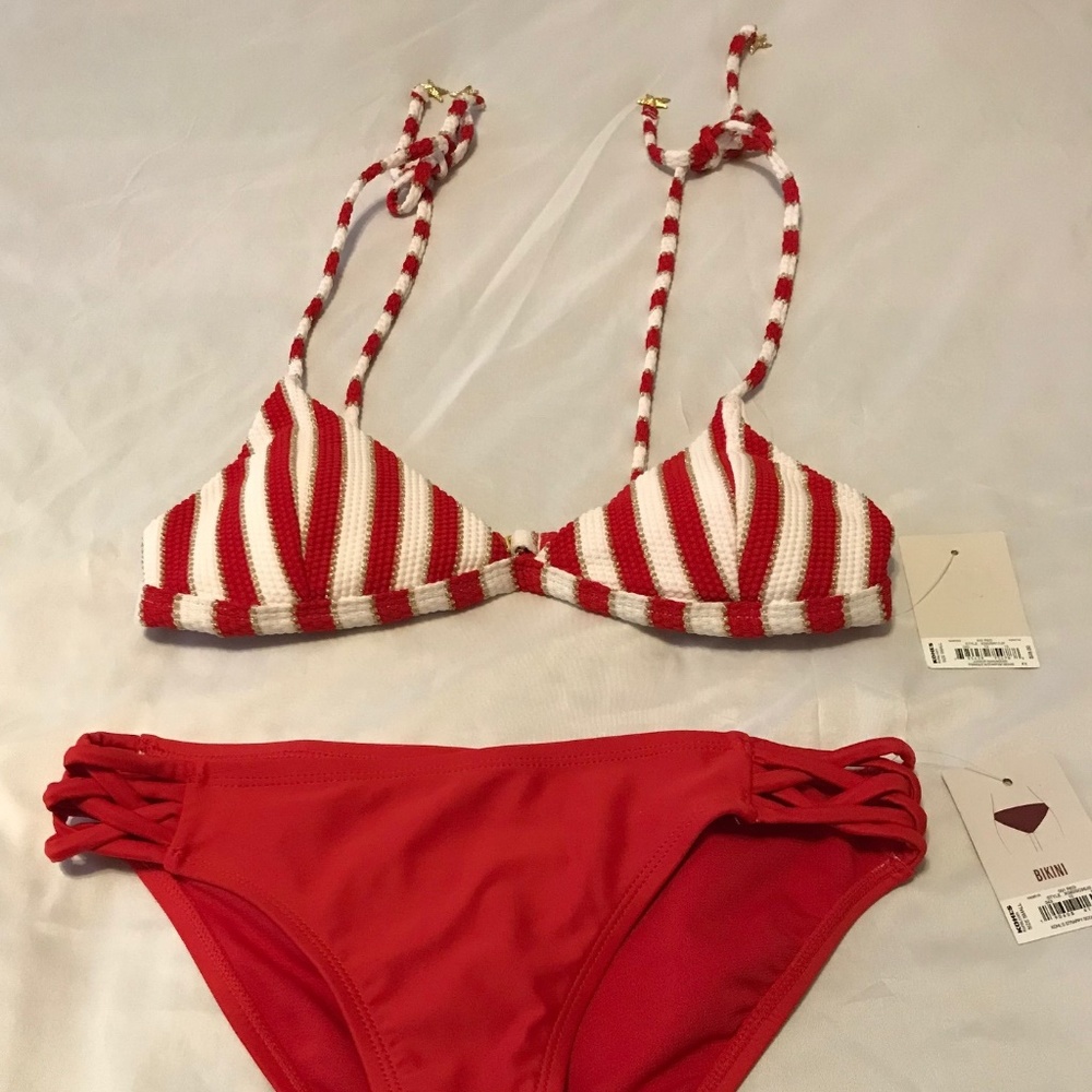 So Red & White Stripped Swim Suit